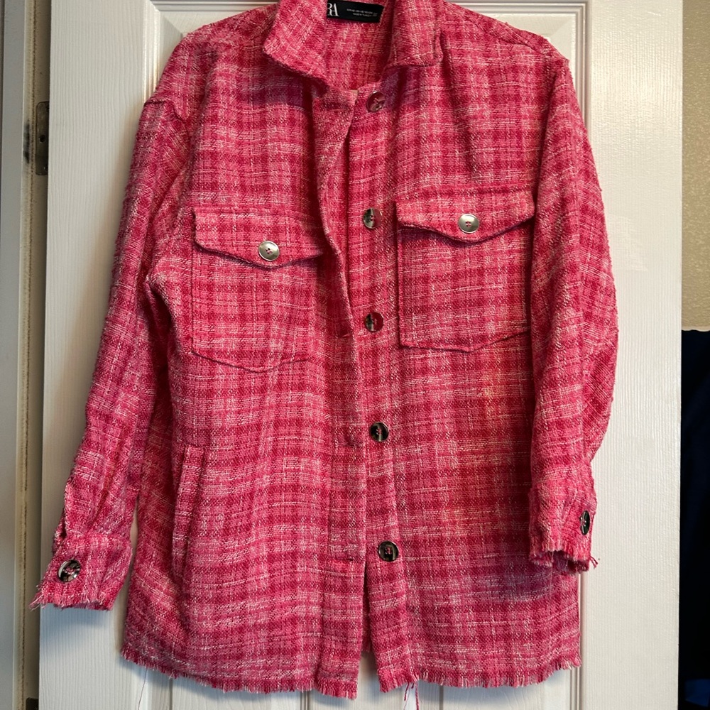 Zara Pink Plaid Blazer Jacket